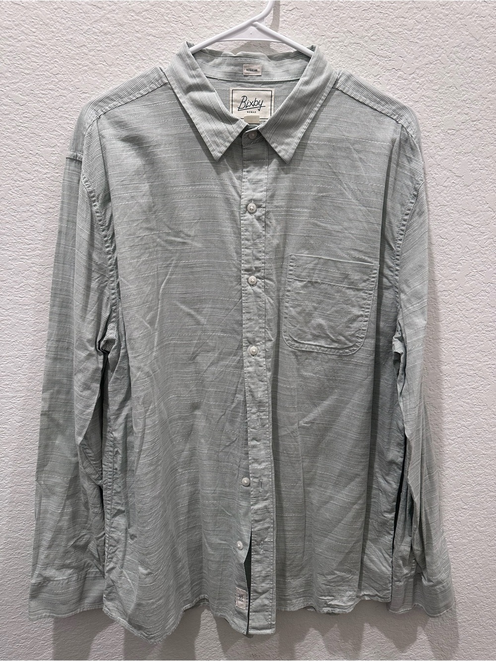 Bixby‎ Nomad Mens XL Regular Fit Long Sleeve Button Down Shirt Green Stripe Slub
